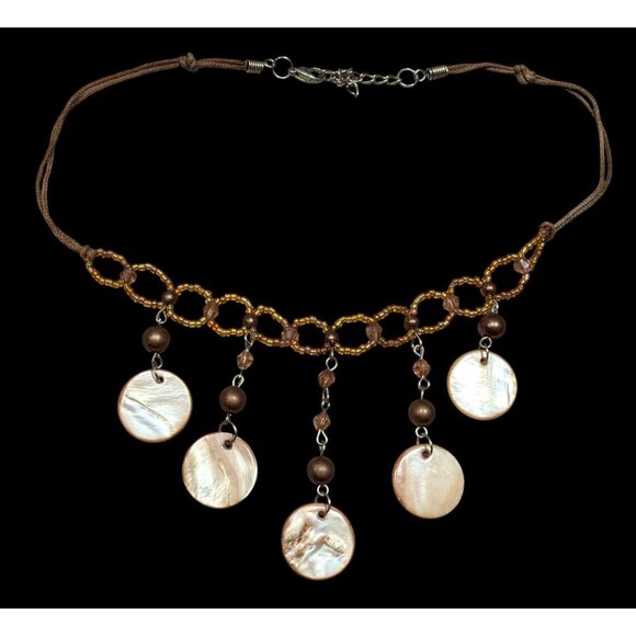 Bohemian Brown Glass And Shell Fringe Necklace - Picture 1 of 6